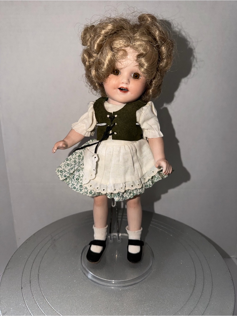 1930’s ? Vesta porcelain doll with stand.